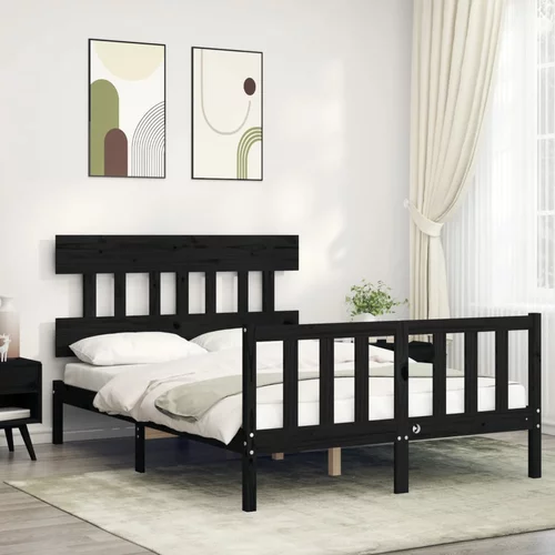 vidaXL Okvir kreveta s uzglavljem crni 4FT6 bračni od masivnog drva