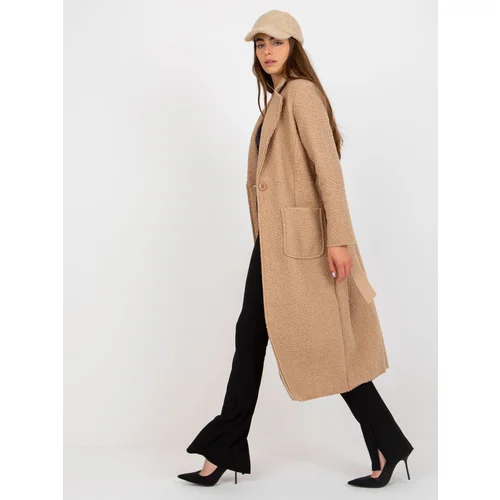 Fashion Hunters Beige plush maxi coat with belt Merve OCH BELLA