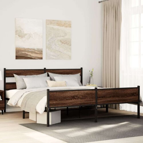 Metalni okvir kreveta bez madraca smeđa boja hrasta 193x203 cm Slike
