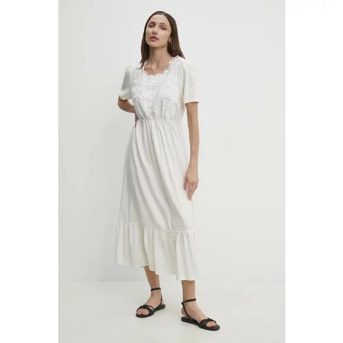 Answear Lab Lanena haljina boja: bijela, maxi, širi se prema dolje
