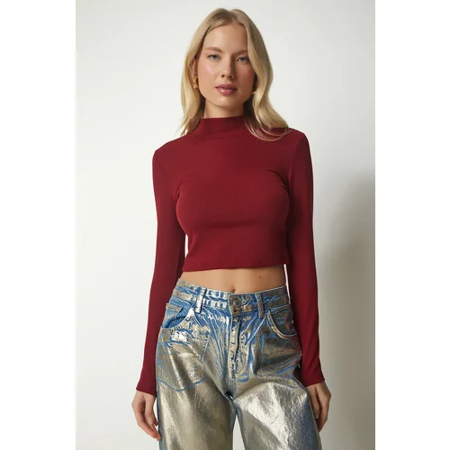 Happiness İstanbul Women's Burgundy Stand Collar Corduroy Camisole Crop Top