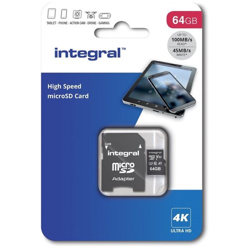 Integral Spominska kartica Micro SDXC V30 UHS-I U3, 64 GB + adapter Slike