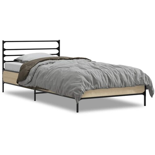  Okvir za krevet boja hrasta 100x200cm konstruirano drvo i metal Smeđa 100 x 200 cm Slike