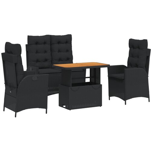  4-dijelni vrtni blagovaonski set od poliratana s jastucima crni Crna 90 cm table length Slike