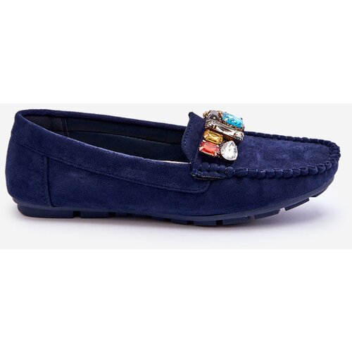 Kesi Women's suede loafers with crystals navy blue Lucille Cijene