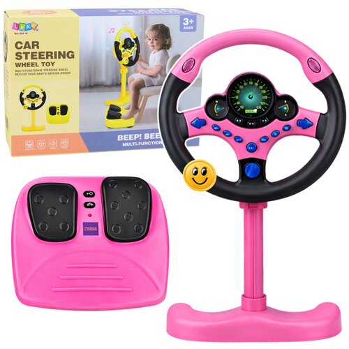  Interactive Steering Wheel on Stand with Pedals Lights Sounds Pink Slike