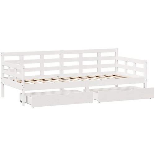  Dnevni krevet s ladicama bez madraca 80x200 cm masivno drvo Bijela 90 x 190 cm Slike