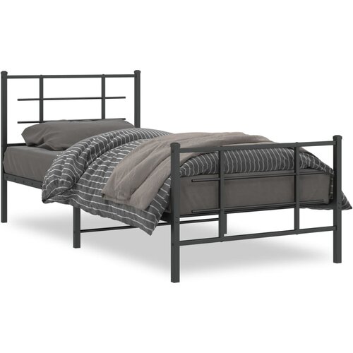 VidaXL Metalni okvir kreveta uzglavlje i podnožje crni 90 x 200 cm Slike