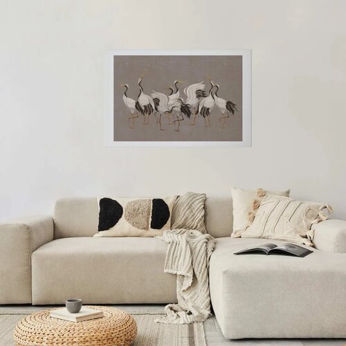  Plakat - Crane Dance - light bird silhouettes on a warm-gray textured background 60x40 Bez okvira s margom Slike