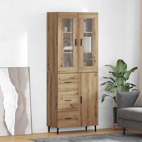 vidaXL Visok predalnik 2 pcs Umetni hrast Inženirski les in steklo Cene
