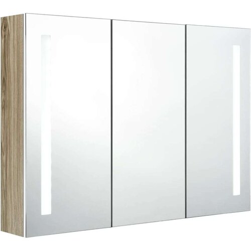vidaXL LED kopalniška omarica z ogledalom 89x14x62 cm bela in hrast Cene