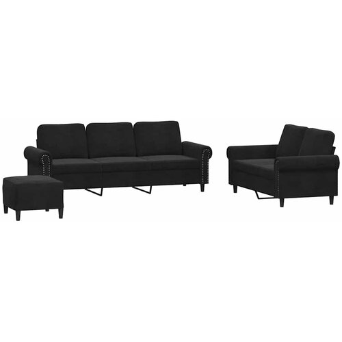  3-dijelni set sofa s jastucima crni bar&amp;scaron;unasti Slike