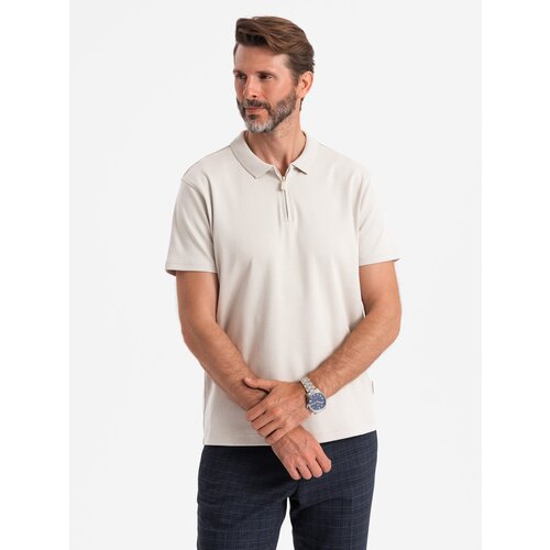 Ombre Men&amp;#039;s melange polo shirt with striped collar - black Slike
