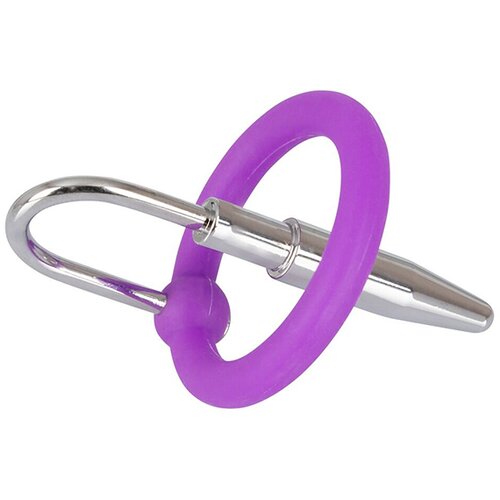 Penis Plug silikonski obroček z uretralnim stožcem (vijolično-srebrni) Slike
