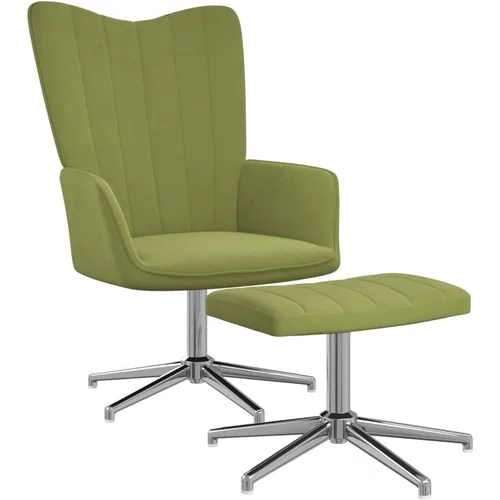 vidaXL stol za sproščanje s stolčkom svetlo zelen žamet