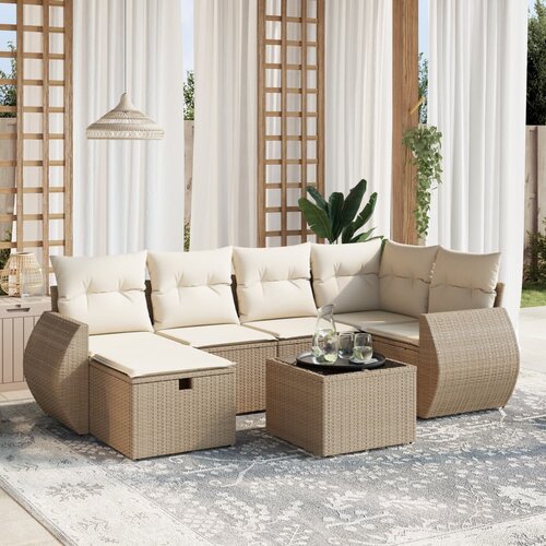 vidaXL 7-dijelni set vrtnih sofa od poliratana s jastucima bež Cijene