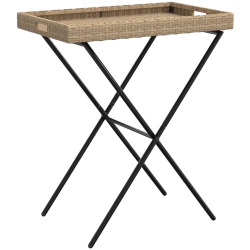 vidaXL zložljiva miza s pladnjem bež 65x40x75 cm poli ratan, (21145409) Cene