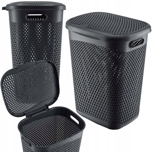KADAX ko&amp;scaron; za perilo s pokrovom, velika plastična posoda, 55 l, siva, (5000356688) Slike