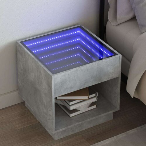  Noćni ormarić s beskonačnim LED siva boja betona 50x50x50 cm Cijene