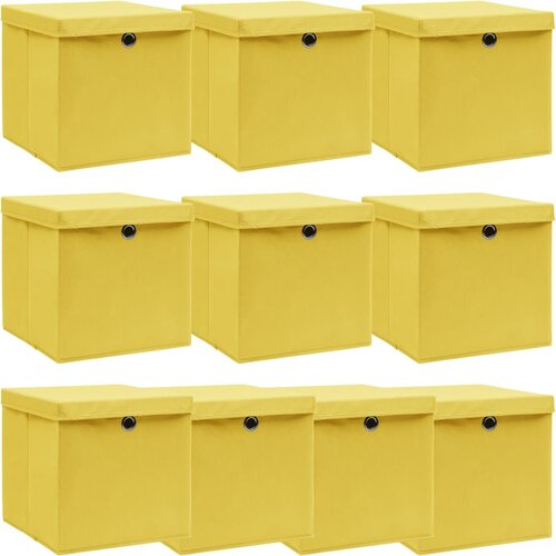VidaXL Kutije za pohranu s poklopcima 10 kom žute 32x32x32 cm tkanina Slike