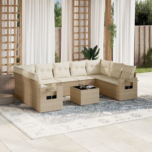 vidaXL 10-dijelni set vrtnih sofa s jastucima bež od poliratana Cijene