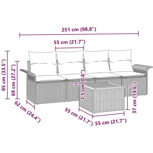  Sjedeća garnitura za vrt 5 kom. 4-Broj sjedala Crna i Krema 251 x 62 x 69 cm Slike