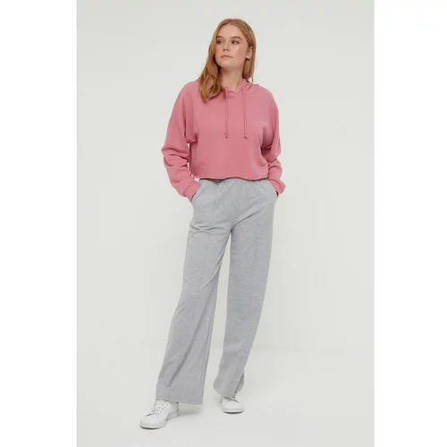 Trendyol Gray High Waist Wide Leg Rib Detailed Knitted Sweatpants