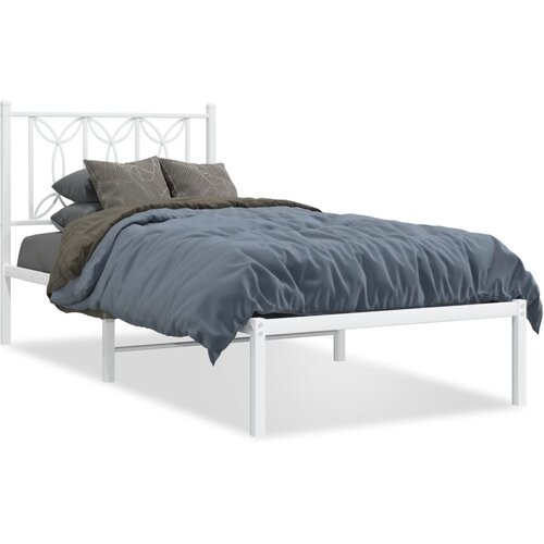 vidaXL Kovinski posteljni okvir z vzglavjem bel 75x190 cm Cene