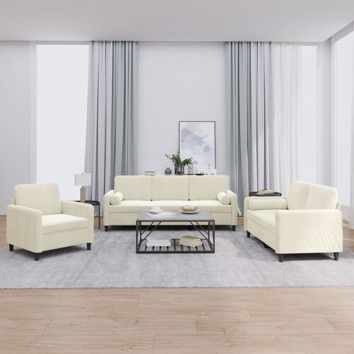  3-dijelni set sofa s jastucima krem bar&amp;scaron;unasti Slike