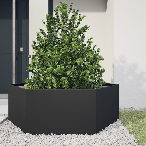 vidaXL Vrtna sadilica crna šesterokutna 138 x 120 x 45 cm čelična Cijene