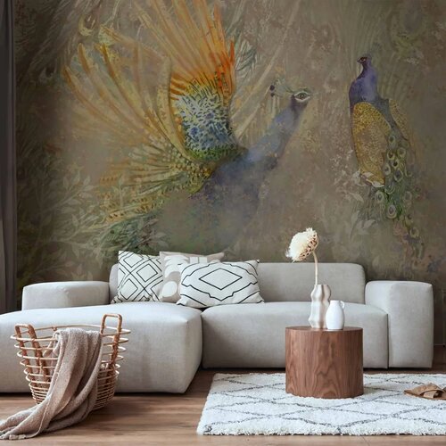  Foto tapeta - Peacocks in dance - bird motif among an abstract pattern with ornaments 500x350 Standard Cijene