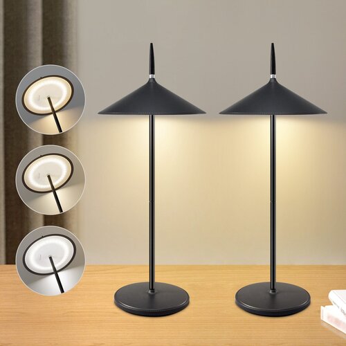 Nettlife Lampe de chevet sans fil, lot de 2, tactile, LED noire, dimmable, 1800 mhA, rechargeable par USB, LED int&amp;eacute;gr&amp;eacute;e en permanence, IP44, (22143980) Slike