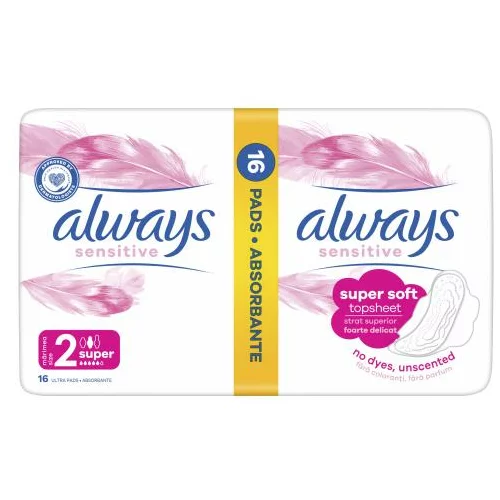 Always Sensitive Super Plus Set higijenski uložak s krilcima 16 kom za ženske