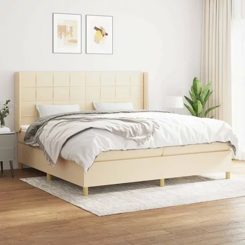  Box spring postelja z vzmetnico krem 200x200 cm blago, (20851625)
