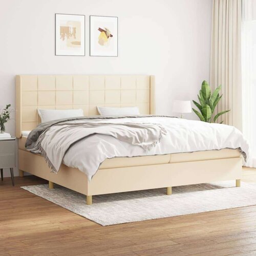  Krevet s oprugama i madracem krem 200 x 200 cm od tkanine Slike