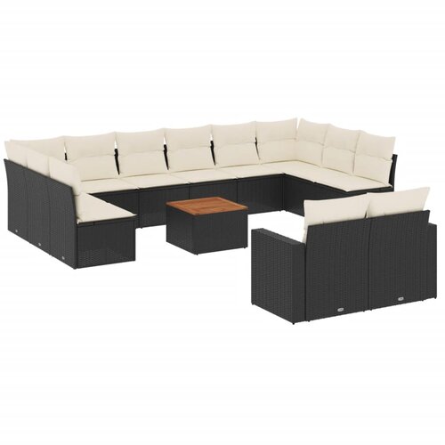  13-dijelni set vrtnih sofa s jastucima poliratan crni Slike