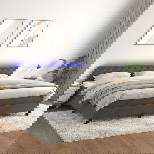 The Living Store Box spring postelja z vzmetnico LED temno siva 180x200 cm žamet - Box Spring Postelja, (21492220) Slike