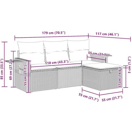 VidaXL 4-dijelni set vrtnih sofa od poliratana s jastucima crni Slike