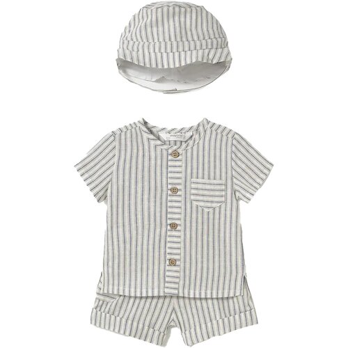 Mayoral komplet 3v1 (majica, kratke hlače, klobuček) natural stripes Cene