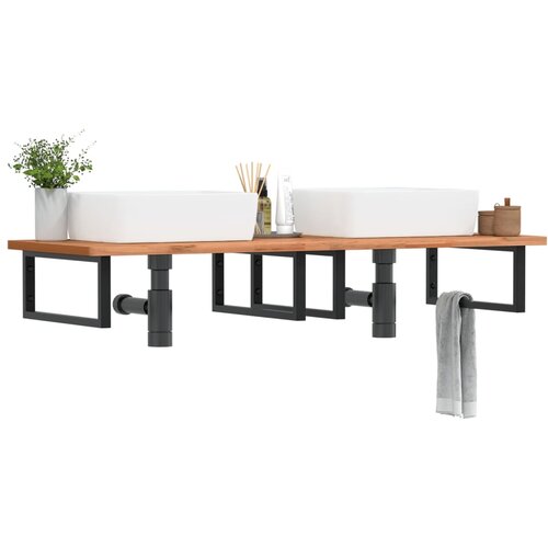  Zidna polica za umivaonik od čelika i masivne bukovine Smeđa 150 x 55 x 2.5 cm Cene