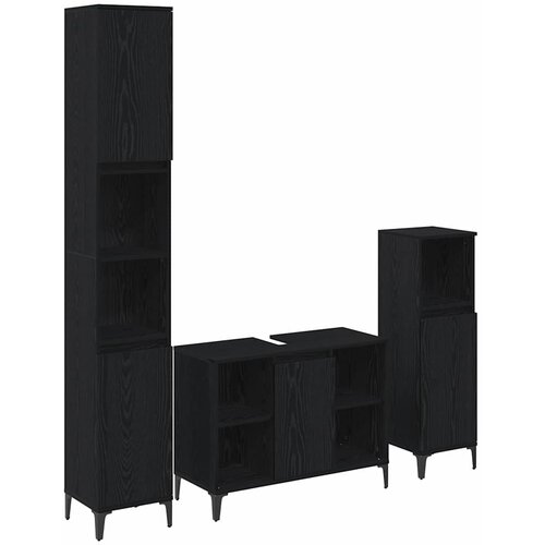 Set namje&amp;scaron;taja za kupaonicu 3 kom. Crni hrast Konstruirano drvo Crna 30 x 30 x 190 cm Slike
