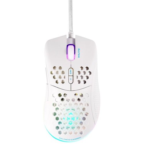DELTACO GAMING Ultra-Light Gaming Mi&scaron;, 6400 DPI, RGB, Gumeni Bočni Grip, Bijeli Cijene