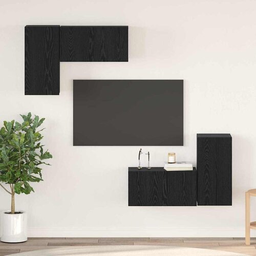 vidaXL Set TV ormarića s policom s pohranom s vratima 4 pcs Crni hrast 60 x 30 x 30 cm Cijene