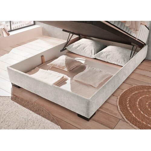 MID.YOU POSTELJA Z VZMETNICO 140 cm x 200 cm , tekstil, leseni material bež Slike