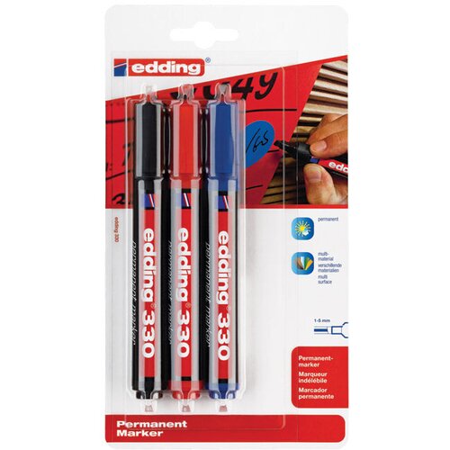 Marker PERMANENTNI 1-5MM KLINASTI VRH EDDING 330/3BOJE BLISTER Slike