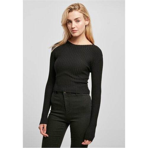 UC Curvy Ladies Short Rib Knit Twisted Back Sweater black Cene