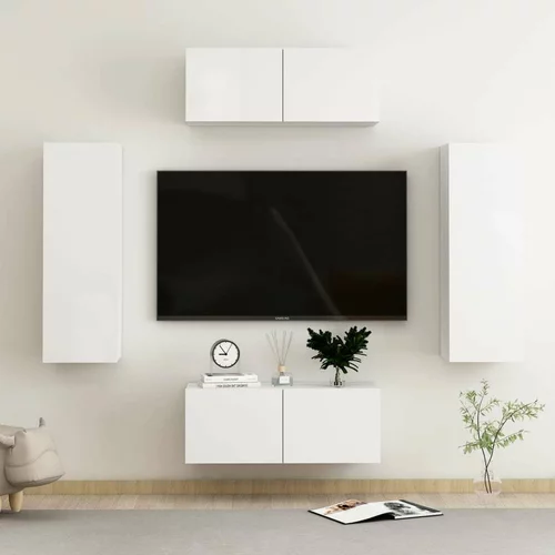  Komplet TV omaric 4-delni visok sijaj bela iverna plošča, (20914854)