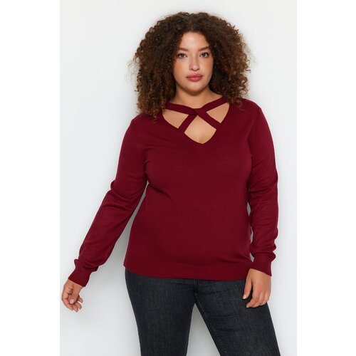 Trendyol Curve Claret Red with Window/Cut Out Detailed Knitwear Sweater Cene
