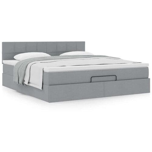  Otomanski krevet s madracem svijetlosivi 180x200cm od tkanine Slike