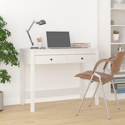 vidaXL Pisalna miza s predali bela 100x50x78 cm trdna borovina Cene